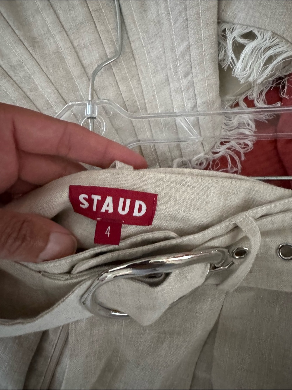 STAUD Triton Set Linen Wide-Leg Pants with Silver Buckle Belt & Linen Corset - Picture 10 of 12